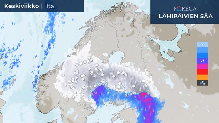 Maan etelä- ja keskiosassa tulee lumi- ja vesisateita 4. maaliskuuta 2020.